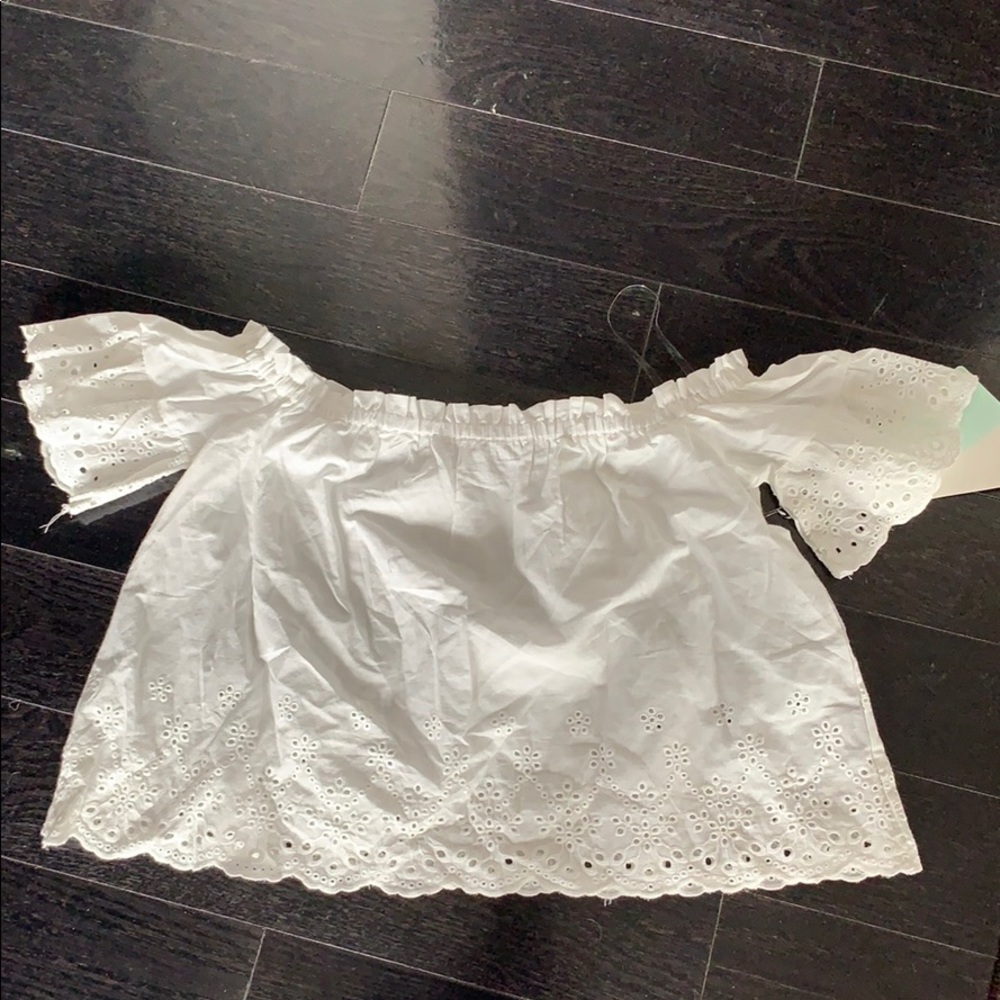 NWT off shoulder eyelet white top sz small